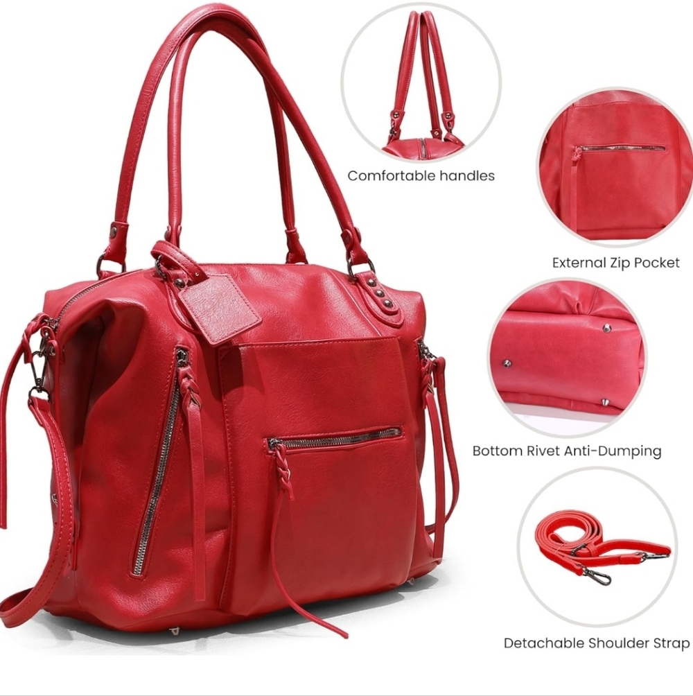 Inspired Large Look Elegant Red Tote Vegan BRAND NEW BAG - - Picture 3 of 4